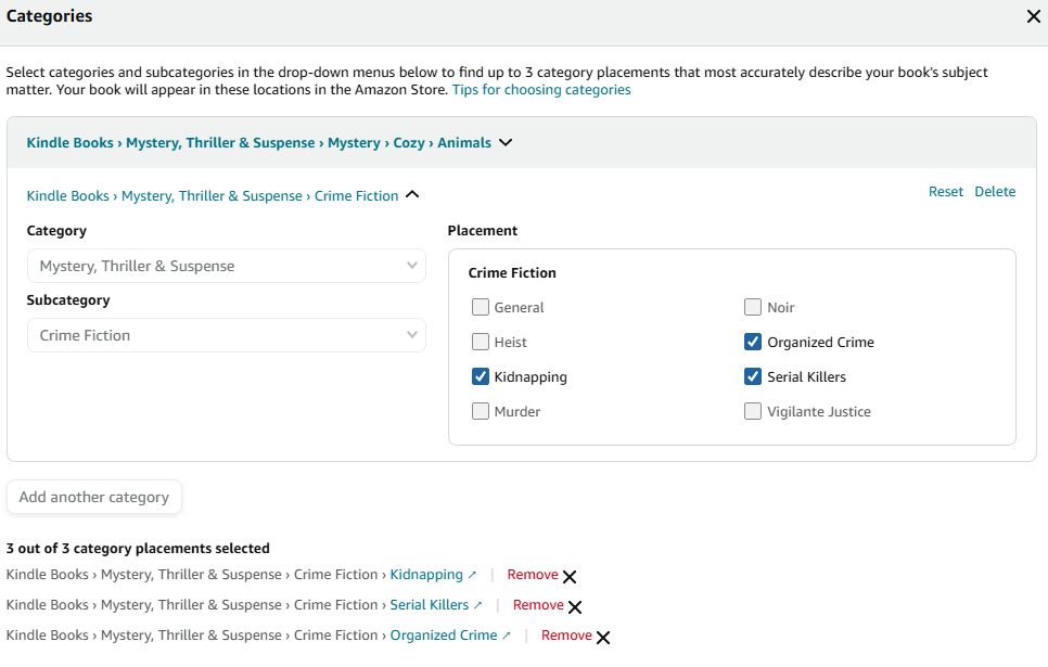 KDP Categories Example